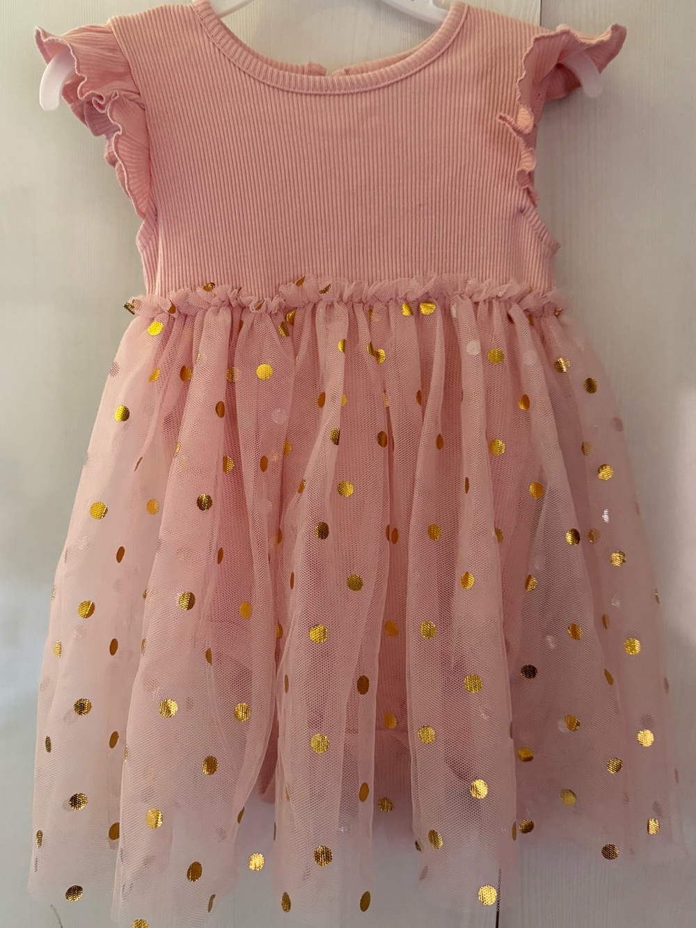 Madison Pink Tulle Dress with Gold Polka Accents